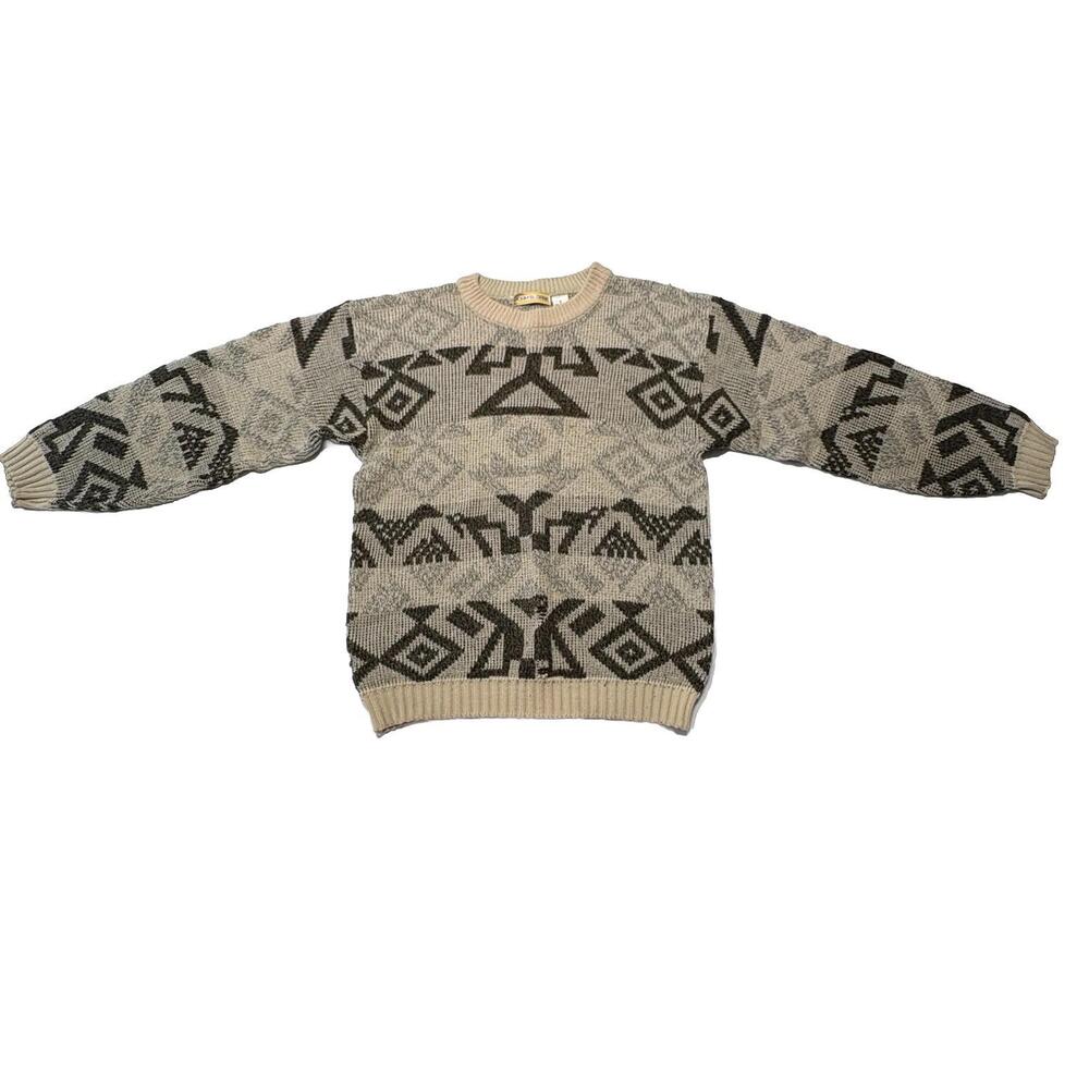 Vintage Adam Sloane Geometric Knit Sweater - Small Grey/Black